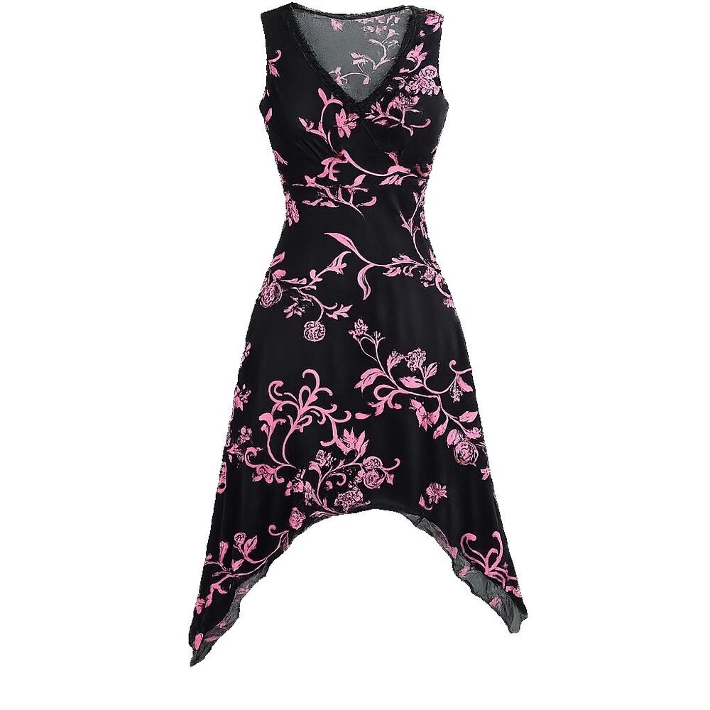 Vtg Y2K Per Seption Lace Trim Babydoll Slip Dress L Asymmetric Hem Whimsigoth
